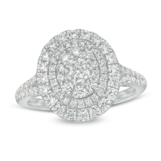 1 CT. T.w. Diamond Layered Oval Frame Engagement Ring in 10K White Gold