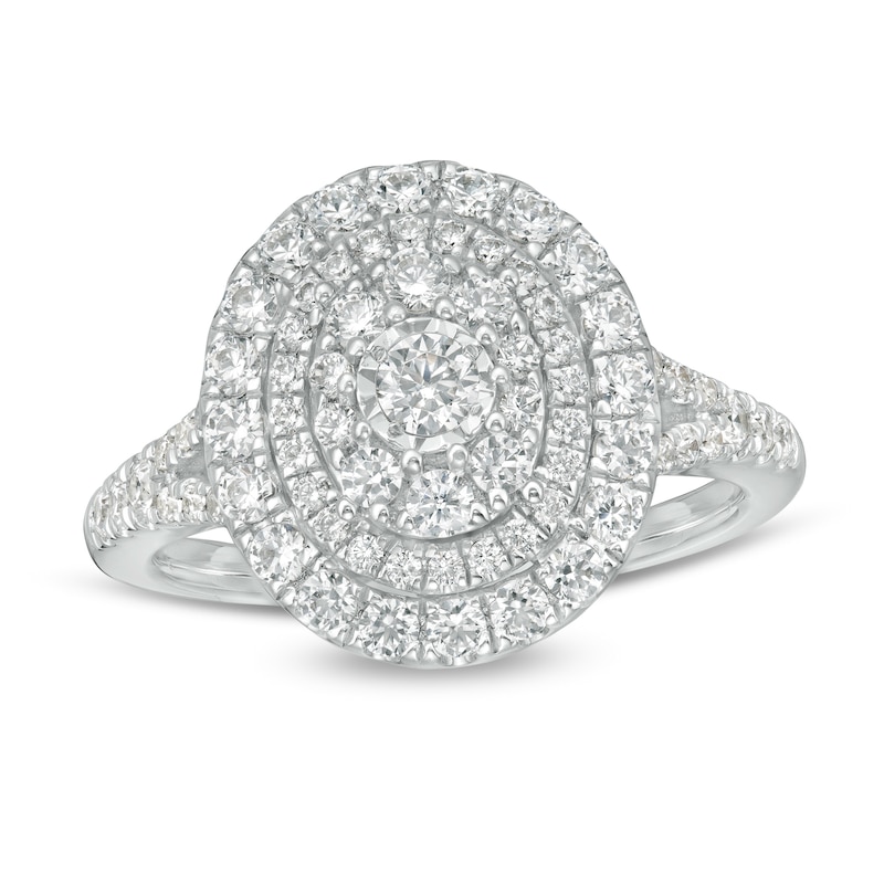 Main Image 1 of 1 CT. T.W. Diamond Layered Oval Frame Engagement Ring in 10K White Gold
