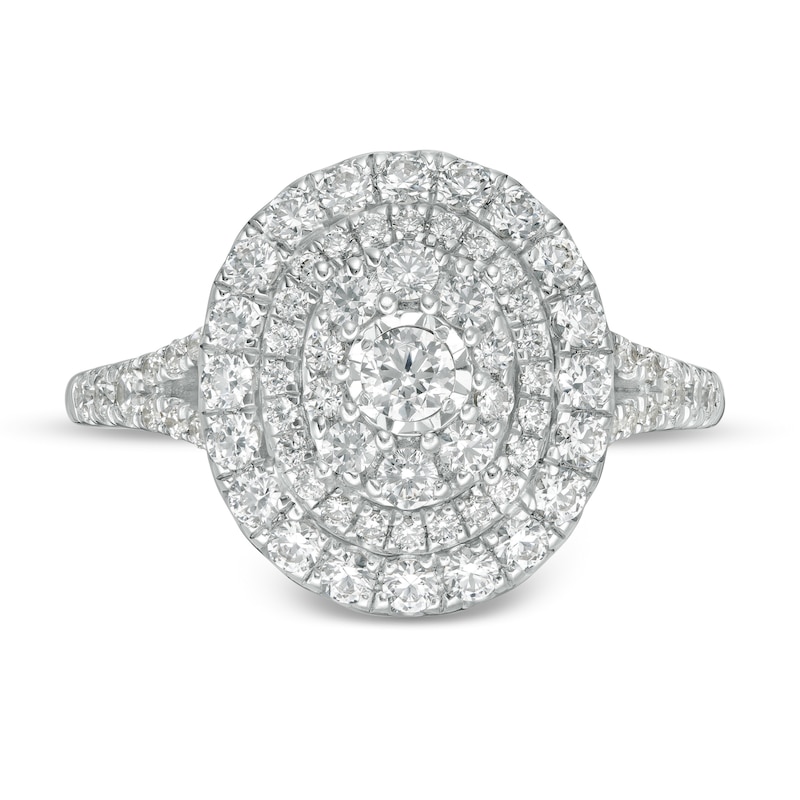 Main Image 4 of 1 CT. T.W. Diamond Layered Oval Frame Engagement Ring in 10K White Gold