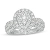 Thumbnail Image 1 of 1 CT. T.W. Composite Pear Diamond Frame Tiered Shank Engagement Ring in 10K White Gold