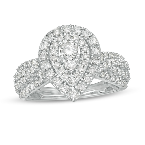 1 CT. T.w. Composite Pear Diamond Frame Tiered Shank Engagement Ring in 10K White Gold