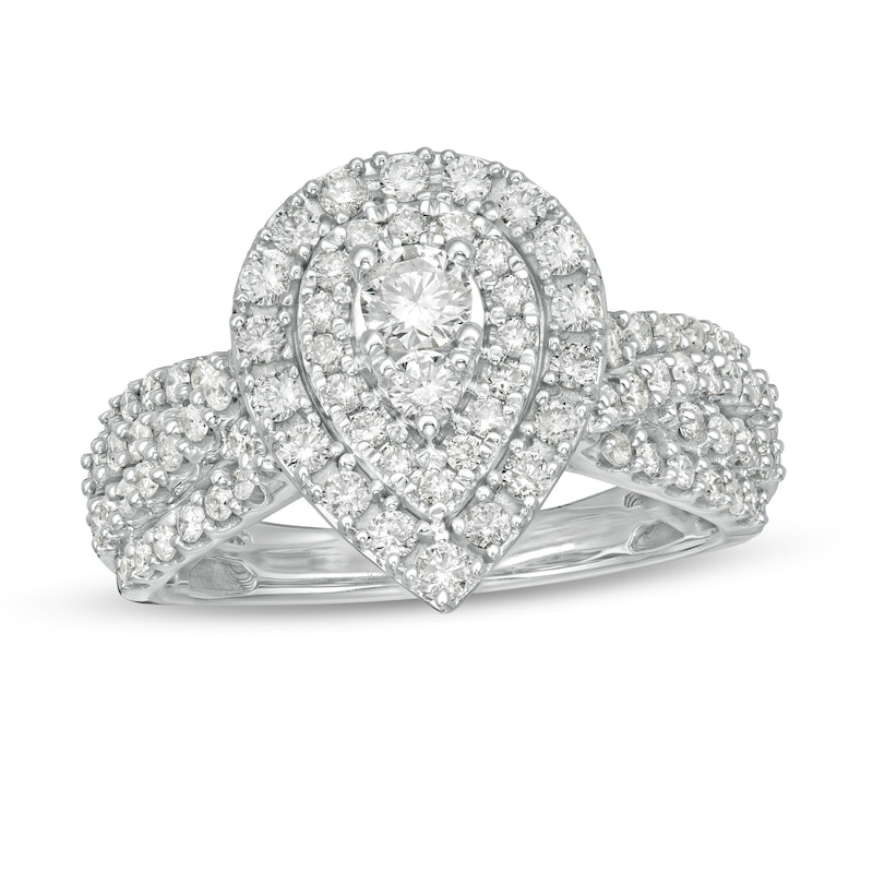 Main Image 1 of 1 CT. T.W. Composite Pear Diamond Frame Tiered Shank Engagement Ring in 10K White Gold
