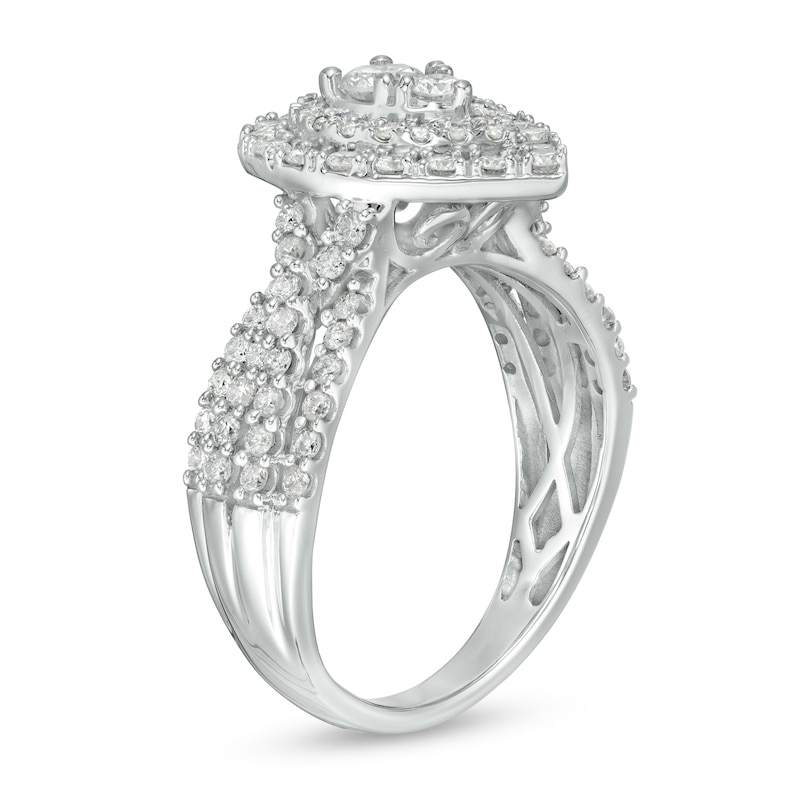 Main Image 3 of 1 CT. T.W. Composite Pear Diamond Frame Tiered Shank Engagement Ring in 10K White Gold