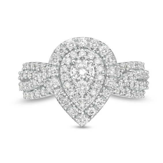 1 CT. T.w. Composite Pear Diamond Frame Tiered Shank Engagement Ring in 10K White Gold