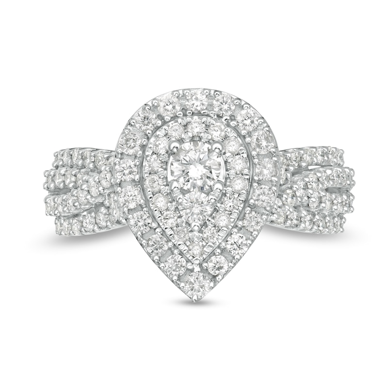 Main Image 4 of 1 CT. T.W. Composite Pear Diamond Frame Tiered Shank Engagement Ring in 10K White Gold