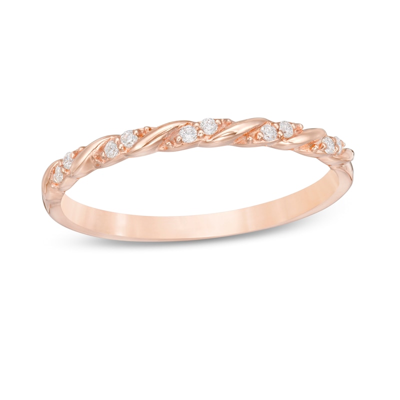 Main Image 1 of 1/20 CT. T.W. Diamond Cascading Duos Twist Band in 10K Rose Gold