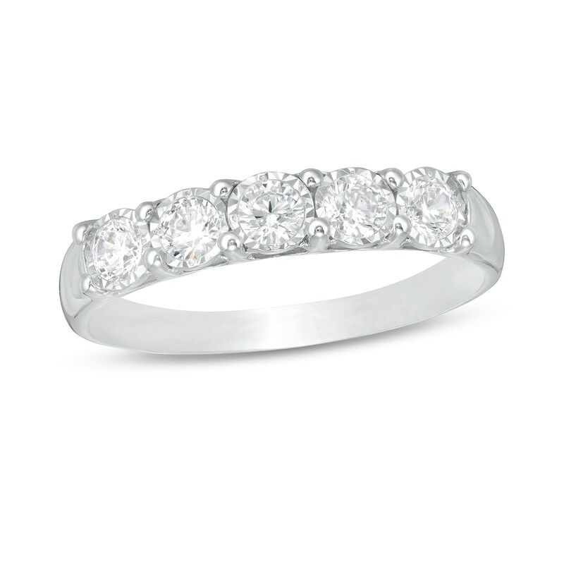 1/2 CT. T.W. Diamond Five Stone Band in 10K White Gold