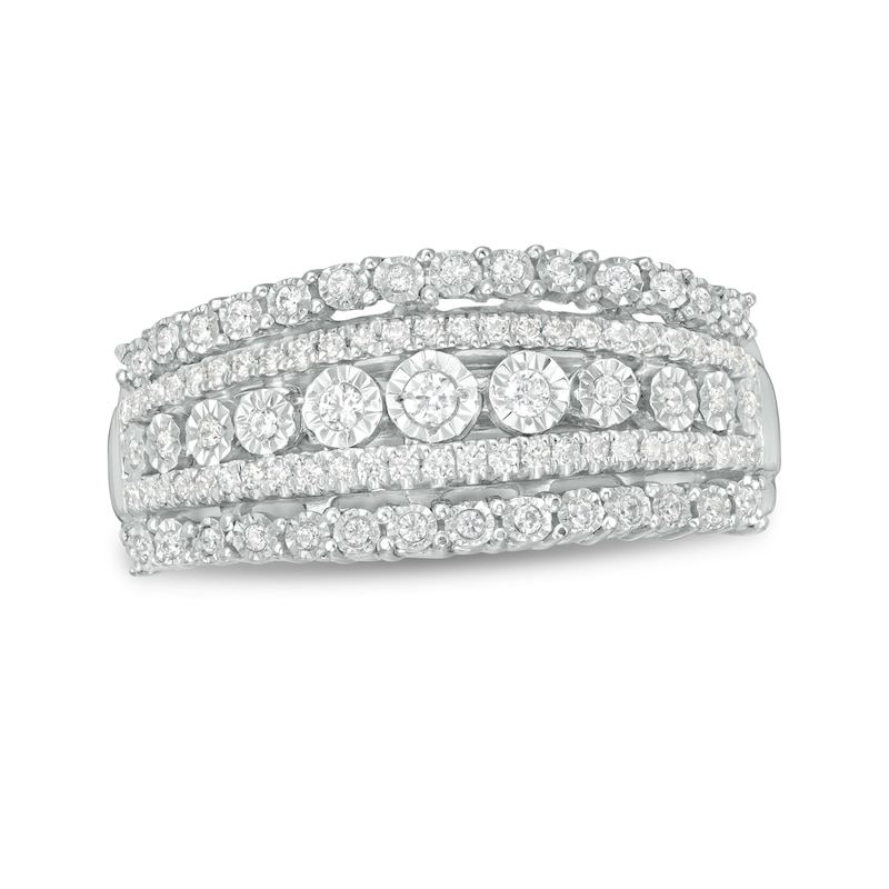 Main Image 1 of 1/4 CT. T.W. Diamond Multi-Row Ring in 10K White Gold