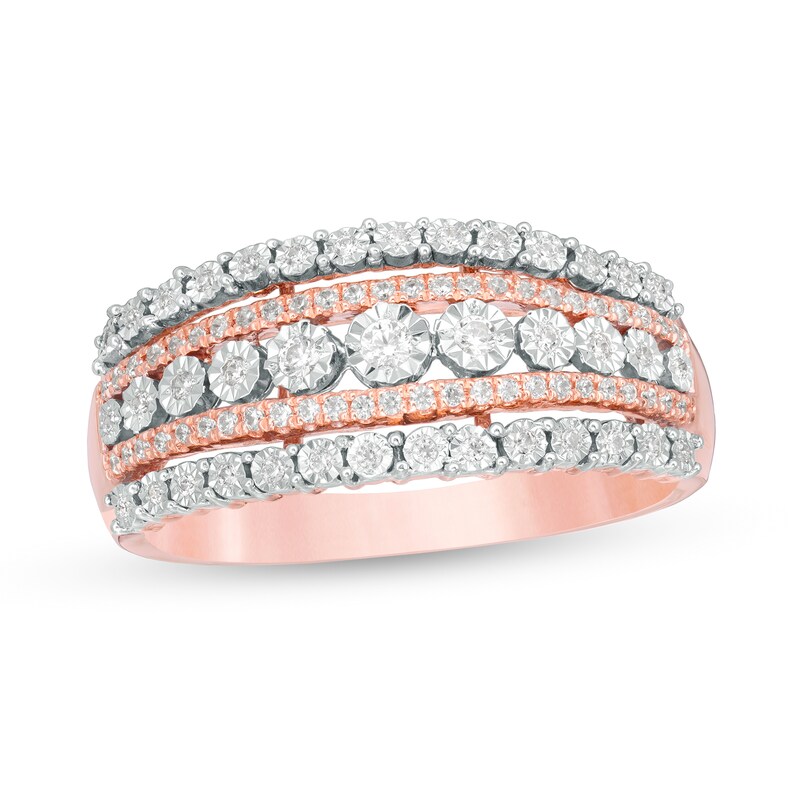 Main Image 1 of 1/4 CT. T.W. Diamond Multi-Row Ring in 10K Rose Gold