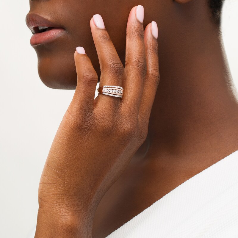 Main Image 2 of 1/4 CT. T.W. Diamond Multi-Row Ring in 10K Rose Gold