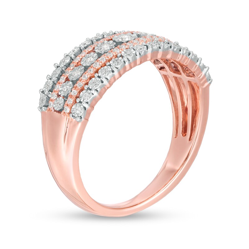 Main Image 3 of 1/4 CT. T.W. Diamond Multi-Row Ring in 10K Rose Gold