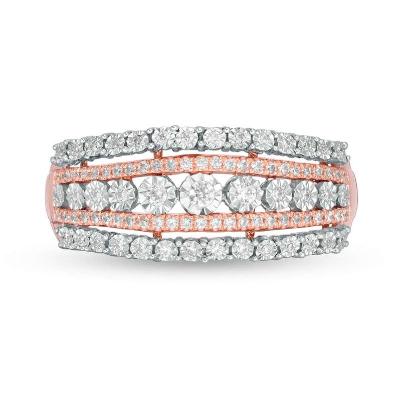 Main Image 4 of 1/4 CT. T.W. Diamond Multi-Row Ring in 10K Rose Gold