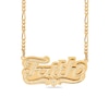 Thumbnail Image 1 of Diamond Accent Hammered Name and Heart Ribbon Accent Plate Necklace in Sterling Silver with 14K Gold Plate (1 Line)