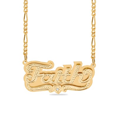 Diamond Accent Hammered Name And Heart Ribbon Accent Plate Necklace In Sterling Silver With 14k Gold Plate 1 Line Zales