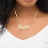 Thumbnail Image 1 of Diamond Accent Hammered Name and Heart Ribbon Accent Plate Necklace in Sterling Silver with 14K Gold Plate (1 Line)