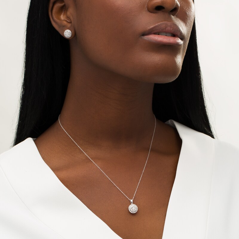 Main Image 2 of 1 CT. T.W. Diamond Double Frame Pendant and Stud Earrings Set in 10K White Gold