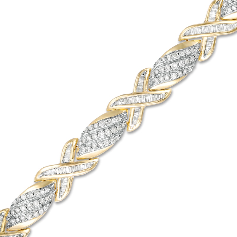2 CT. T.W. Diamond Cascading Flame and "X" Bracelet in 10K Gold