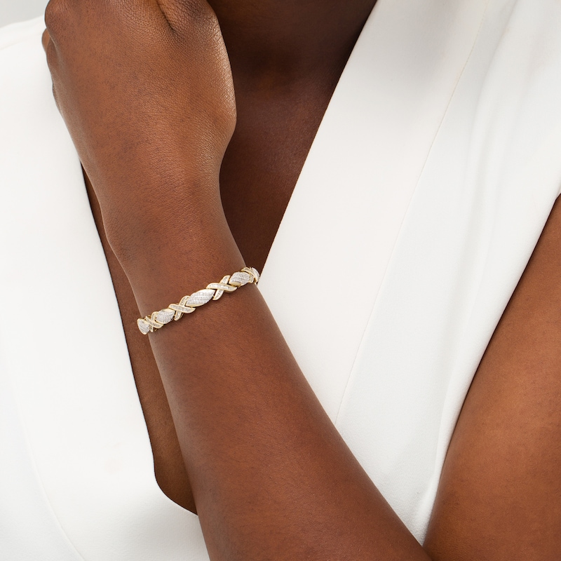 Main Image 2 of 2 CT. T.W. Diamond Cascading Flame and "X" Bracelet in 10K Gold