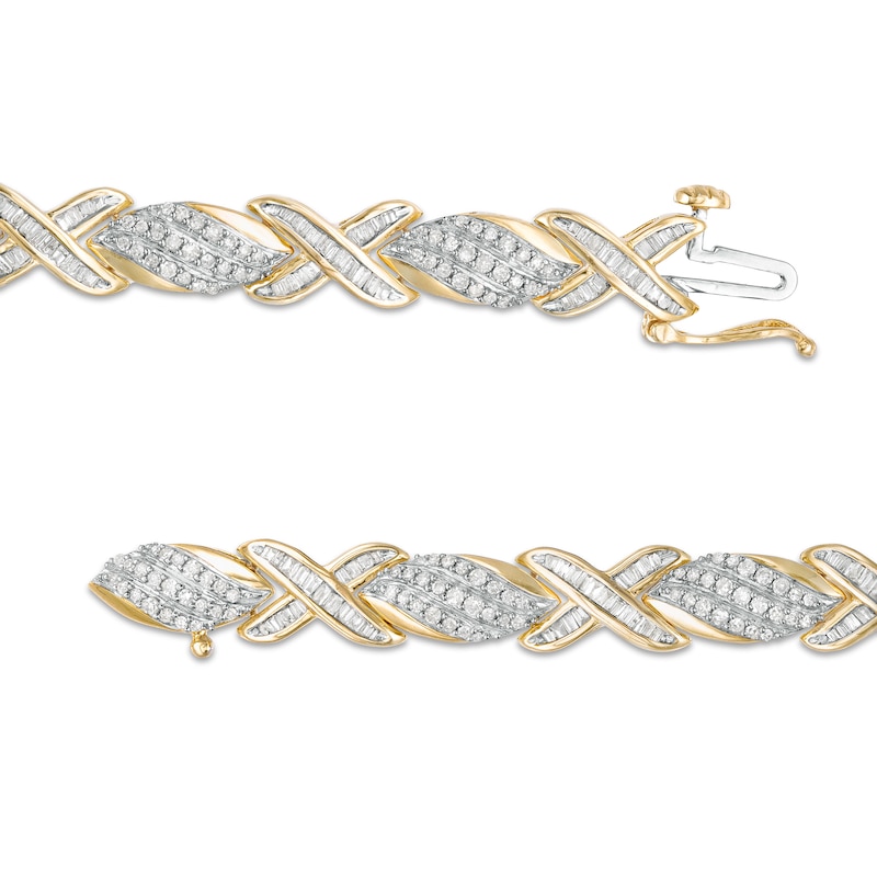 Main Image 3 of 2 CT. T.W. Diamond Cascading Flame and "X" Bracelet in 10K Gold