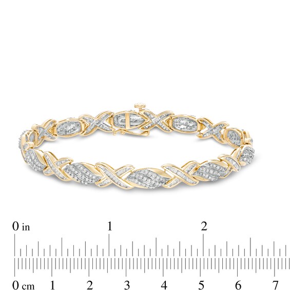 2 CT. T.w. Diamond Cascading Flame and "X" Bracelet in 10K Gold