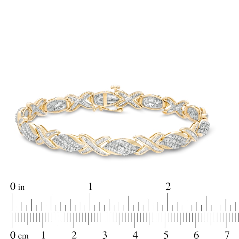 Main Image 4 of 2 CT. T.W. Diamond Cascading Flame and "X" Bracelet in 10K Gold