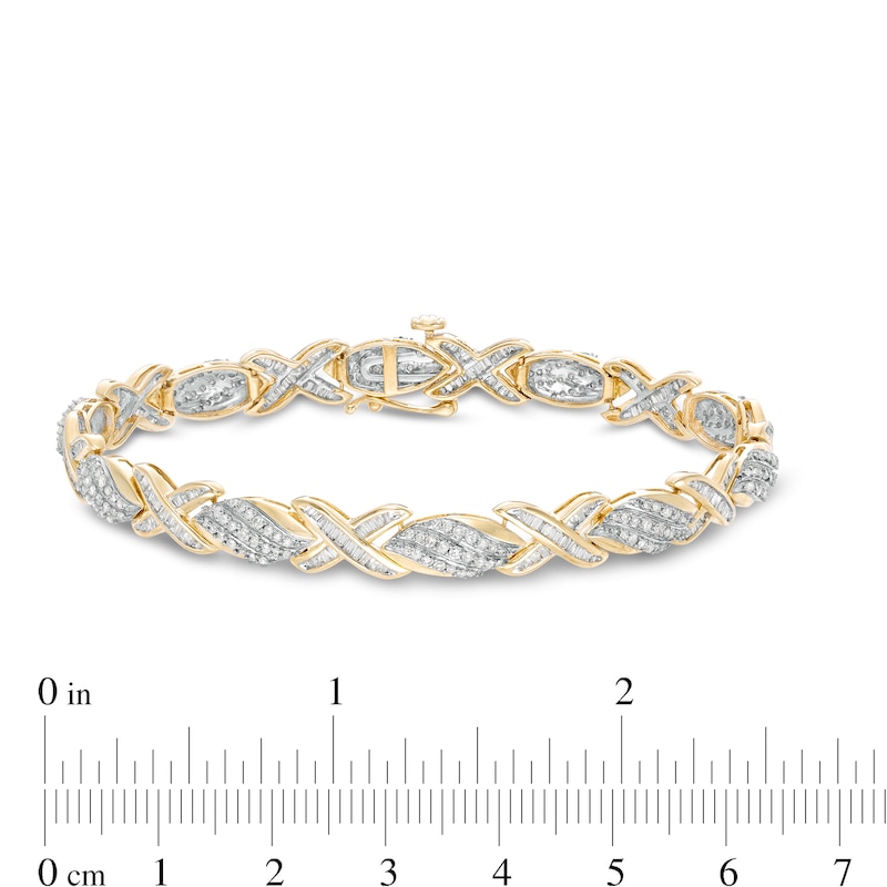 2 CT. T.W. Diamond Cascading Flame and "X" Bracelet in 10K Gold