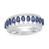 Thumbnail Image 0 of Marquise Blue Sapphire and White Topaz Border Triple Row Open Shank Ring in 10K White Gold