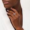 Thumbnail Image 2 of Marquise Blue Sapphire and White Topaz Border Triple Row Open Shank Ring in 10K White Gold