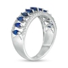 Marquise Blue Sapphire and White Topaz Border Triple Row Open Shank Ring in 10K White Gold