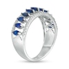 Thumbnail Image 2 of Marquise Blue Sapphire and White Topaz Border Triple Row Open Shank Ring in 10K White Gold