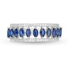 Thumbnail Image 4 of Marquise Blue Sapphire and White Topaz Border Triple Row Open Shank Ring in 10K White Gold