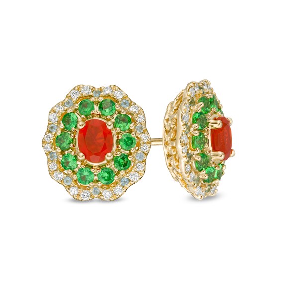 Captivating Color Oval Fire Opal, Tsavorite, Blue Topaz and 1/5 CT. T.W