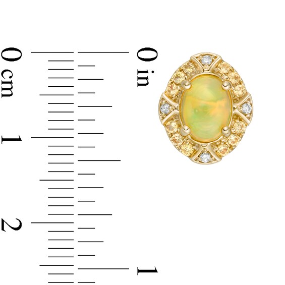 Captivating Color Oval Opal, Spessartite and 1/20 CT. T.w. Diamond Frame Stud Earrings in 14K Gold