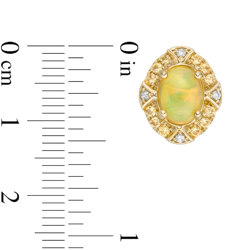Main Image 3 of Captivating Color Oval Opal, Spessartite and 1/20 CT. T.W. Diamond Frame Stud Earrings in 14K Gold