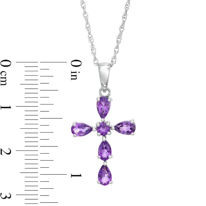 Main Image 3 of Pear-Shaped and Round Amethyst Cross Pendant in Sterling Silver