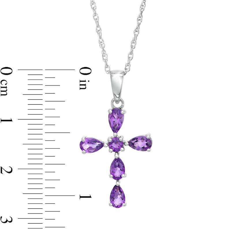 Pear-Shaped and Round Amethyst Cross Pendant in Sterling Silver