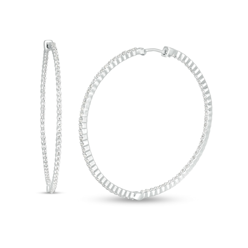 Main Image 1 of White Lab-Created Sapphire Scallop Edge Inside-Out Hoop Earrings in Sterling Silver