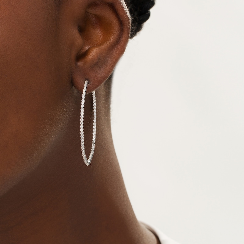 Lab-Created White Sapphire Inside-Out Hoop Earrings in Sterling Silver