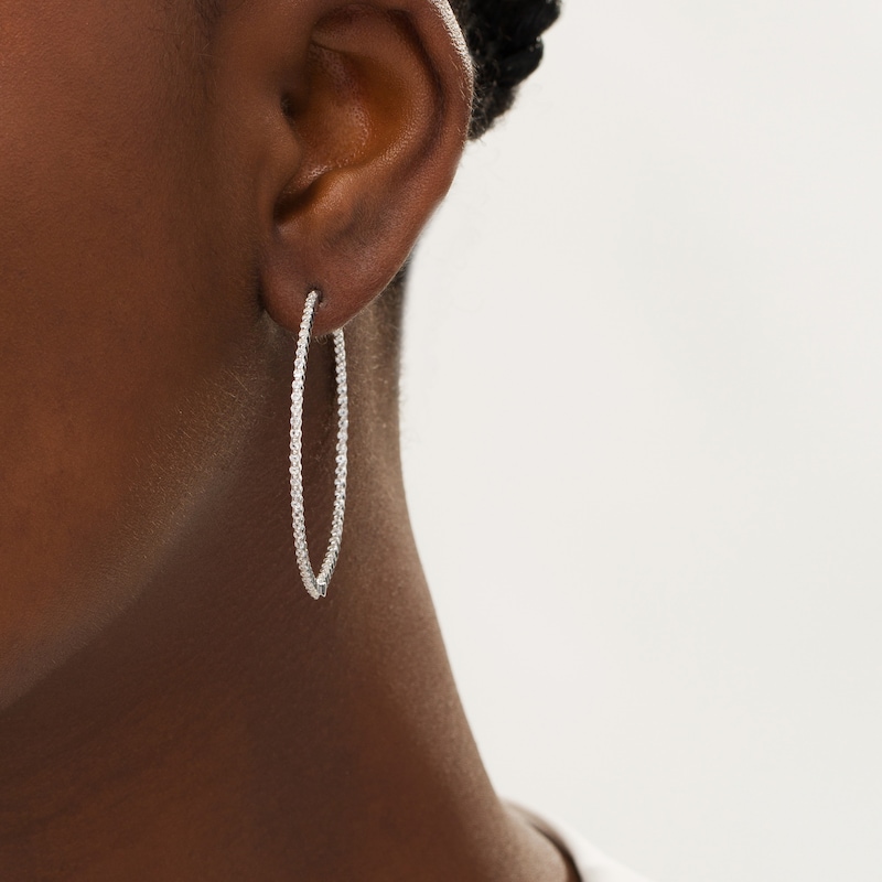 Main Image 2 of White Lab-Created Sapphire Scallop Edge Inside-Out Hoop Earrings in Sterling Silver