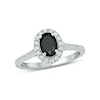 Thumbnail Image 1 of Oval Black Sapphire and 1/3 CT. T.W. Diamond Frame Engagement Ring in 10K White Gold