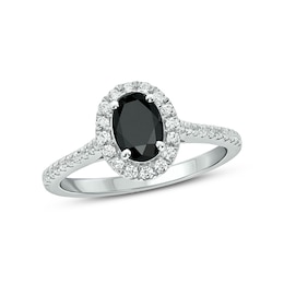 Oval Black Sapphire and 1/3 CT. T.W. Diamond Frame Engagement Ring in 10K White Gold