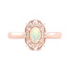 Oval Opal and 1/10 CT. T.W. Diamond Bead Frame Sunburst Ring in 10K Rose Gold