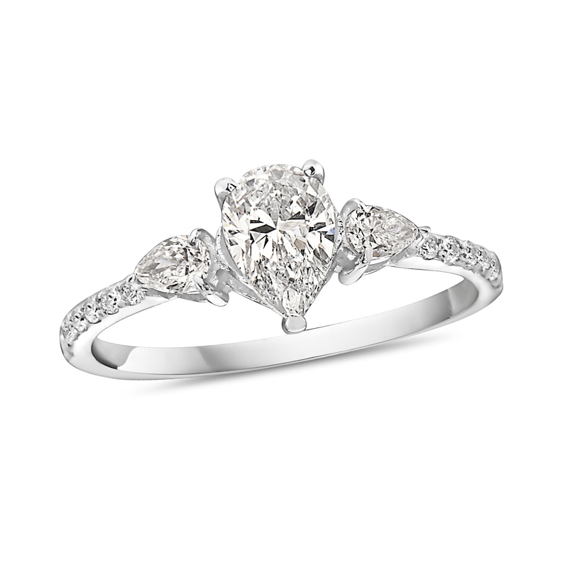 Main Image 1 of 1-1/3 CT. T.W. Pear-Shaped Diamond Three Stone Engagement Ring in 14K White Gold