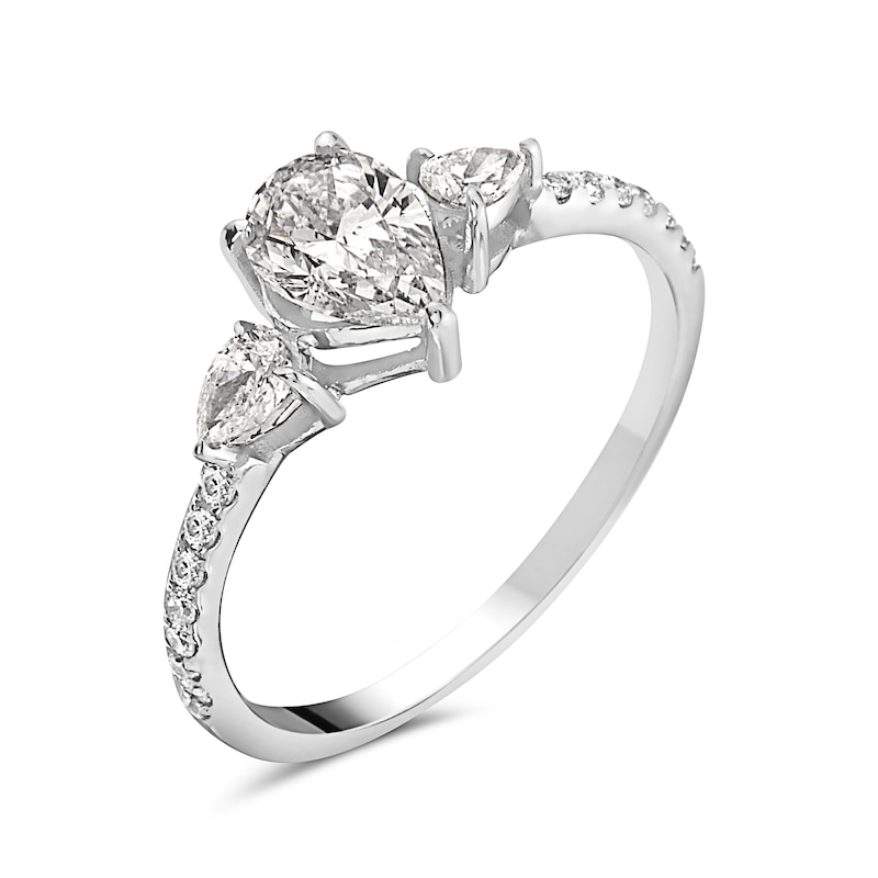 Main Image 2 of 1-1/3 CT. T.W. Pear-Shaped Diamond Three Stone Engagement Ring in 14K White Gold