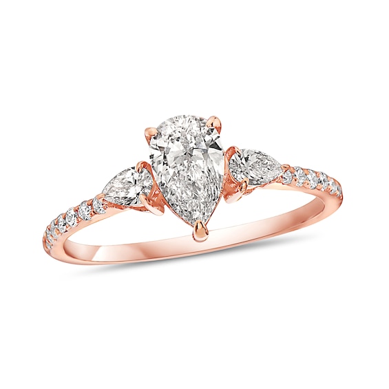 1-1/3 CT. T.w. Pear-Shaped Diamond Three Stone Engagement Ring in 14K Rose Gold