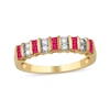 Thumbnail Image 0 of Princess-Cut Ruby and 1/10 CT. T.W. Diamond Alternating Duos Ring in 10K Gold