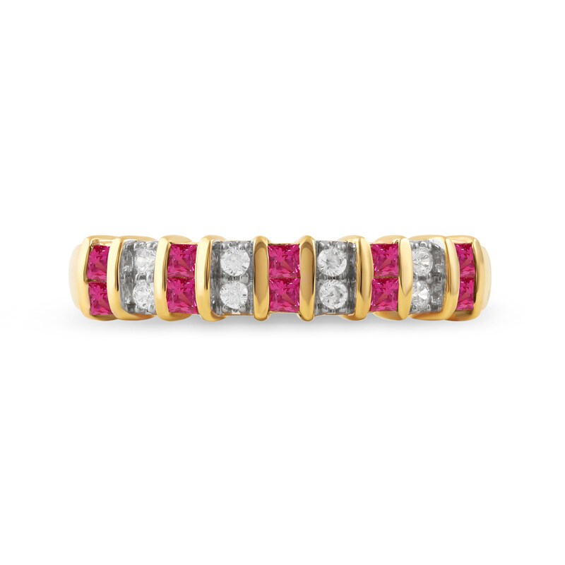 Princess-Cut Ruby and 1/10 CT. T.W. Diamond Alternating Duos Ring in 10K Gold