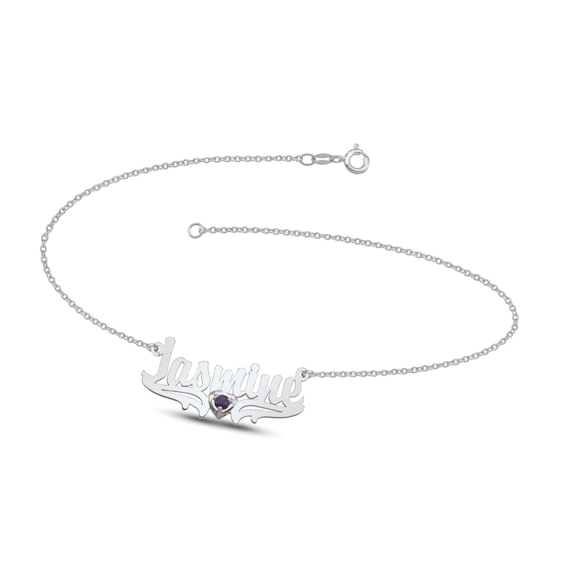 Birthstone and Name Anklet (1 Stone and Name)
