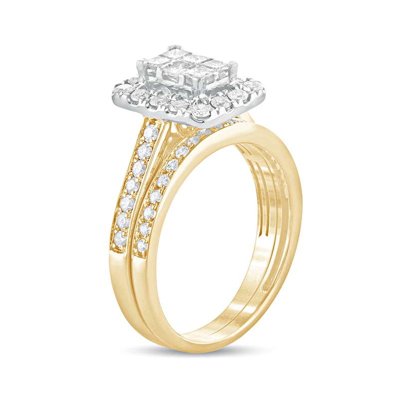 1 CT. T.W. Princess-Cut Composite Diamond Rectangle Frame Bridal Set in 10K Gold