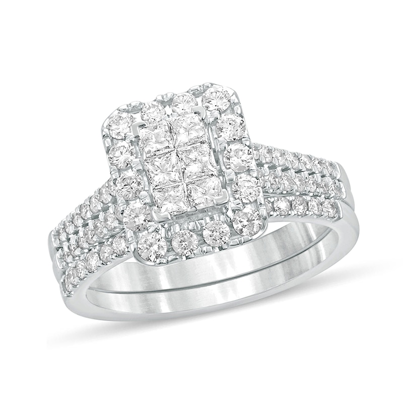 Main Image 1 of 1 CT. T.W. Princess-Cut Composite Diamond Rectangle Frame Bridal Set in 10K White Gold